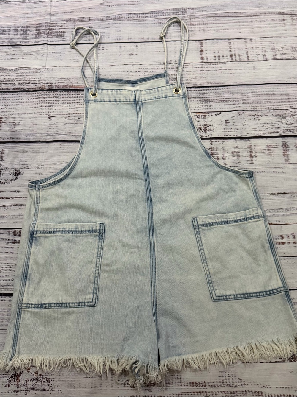 Aerie Light Wash Denim Strap Overalls Romper Boho Festival size extra large